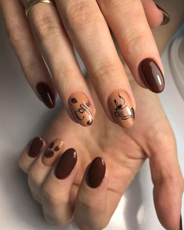 Кофейный маникюр на короткие
